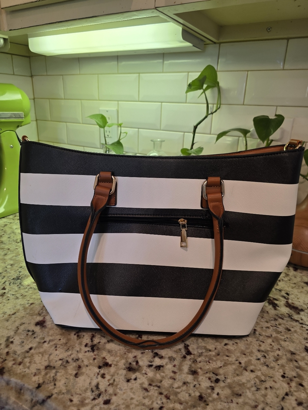 Large Black and White Shoulder Tote Bag 16" X 10"